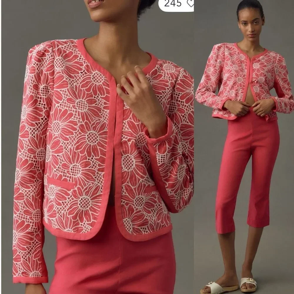 Dolan Left Coast * Lace Floral Jacket in Coral NWT New | Anthropologie | Large
